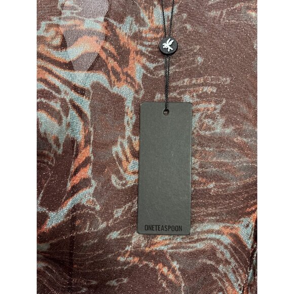 One Teaspoon Lurex Ruffle Party Long Sleeve Mesh Top Size XL Chromatic Sheer New - Picture 3 of 6